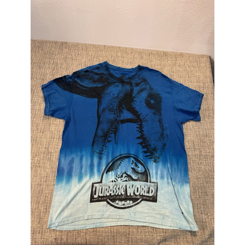 JURASSIC WORLD Giant T-Rex Blue White Tye Dye T Shirt Size‎ Large